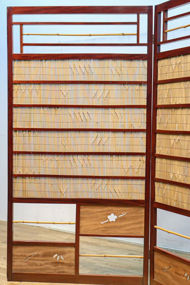 繊細な簾の造りをした風情のある大型サイズ衝立　DC8908