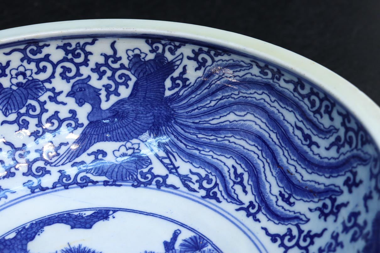 拡がりのあるフォルム✨16角✨鉢✨印判✨吉兆文様✨骨董 鷹に鳳凰の印判絵柄で上品な大鉢 DC9102 – 古福庵 [ KOFUKUAN
