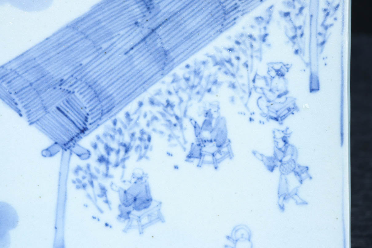 風景や植物の模様で味わいのある古伊万里の染付角皿　DC9268a-k　在庫(a:1 b:1商談中 c:0 d:1商談中 e:1商談中 f:1商談中 g:0 h:1 i:0 j:1 k:0)脚