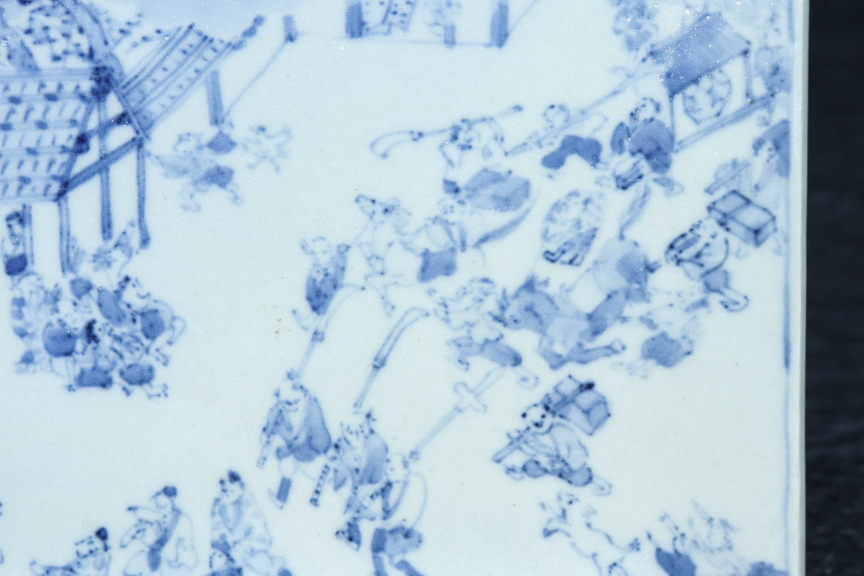 風景や植物の模様で味わいのある古伊万里の染付角皿　DC9268a-k　在庫(a:1 b:1商談中 c:0 d:1商談中 e:1商談中 f:1商談中 g:0 h:1 i:0 j:1 k:0)脚