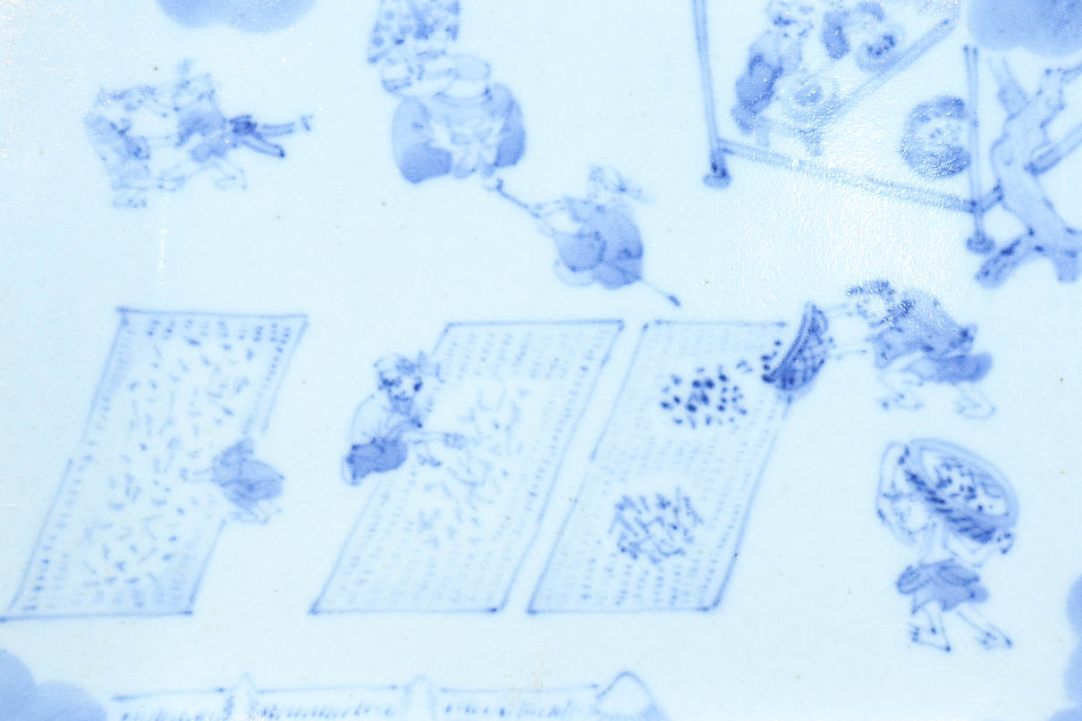風景や植物の模様で味わいのある古伊万里の染付角皿　DC9268a-k　在庫(a:1 b:1商談中 c:0 d:1商談中 e:1商談中 f:1商談中 g:0 h:1 i:0 j:1 k:0)脚