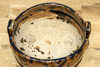 茶に黒の釉薬模様が浮かぶ個性的な器の3脚火鉢　DC9312