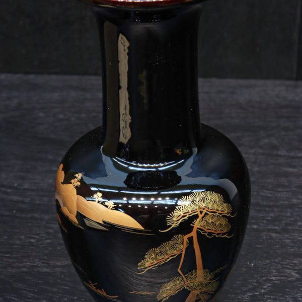 黒漆を華やかに飾る蒔絵を添えた気品ある花器(共箱付き) DC9603 – 古福