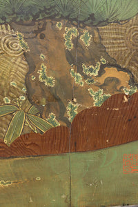 縁起の良い絵柄を彩り豊かに描いた二曲一双の屏風　DC9868　在庫一双