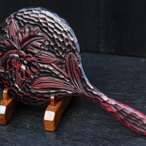 美しい花彫刻が華やかな鎌倉彫の手鏡 DF1003 – 古福庵 [ KOFUKUAN