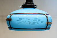 水色ガラスをセルフレームで飾る風流な電笠　DF1045