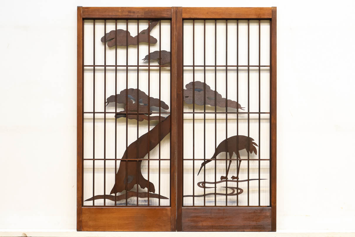 鶴と松の装飾で和の面持ち溢れる書院セット　EZ1334　在庫2枚1組