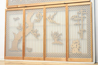 縁起良い花木の彫刻と七宝装飾で気品溢れるスリガラス入り欄間・書院セット　EZ1371　在庫5枚1組
