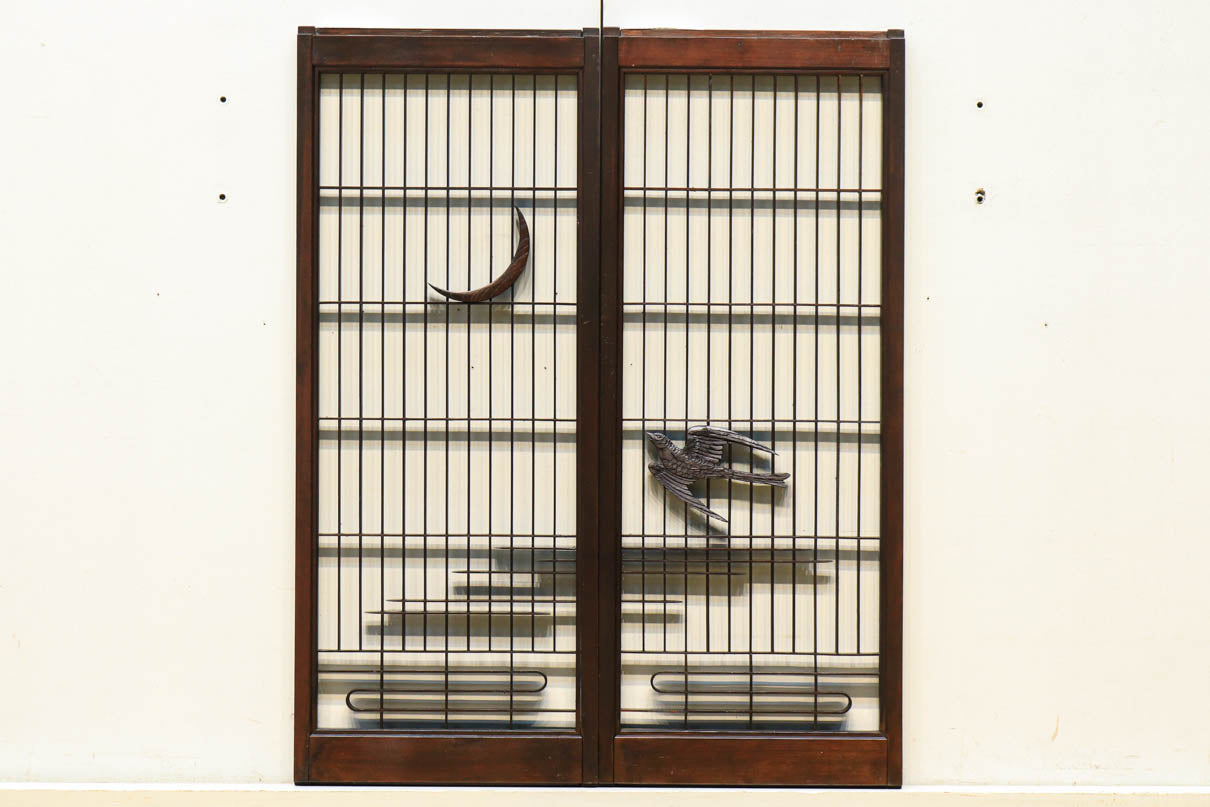 三日月を見上げる燕の風景が素敵な小型書院セット　EZ1398　在庫2枚1組