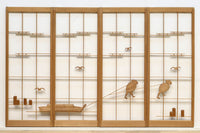 曳き舟の風景を軽やかに描く風情溢れる書院セット　EZ1419　在庫4枚1組