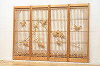 木地色の窓絵に鶴亀の絵柄が浮かぶスリム書院セット　EZ1490　在庫4枚1組