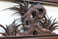横山一夢作　小鳥が飛ぶ風景を静かに描いた深彫り彫刻欄間　EZ1793　在庫1枚