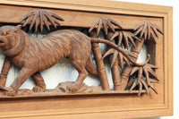 極上!! 竹虎と唐獅子牡丹を描いた迫力ある深彫彫刻の中型欄間セット　EZ1822ab　在庫2枚1組