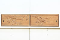 葡萄にリスの微笑ましい情景を描いた木地色井波彫刻建具　EZ1870　在庫2枚1組
