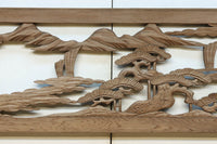 お城や塔が建つ山間の風景を描く彫刻欄間素材　EZ2547　在庫1枚