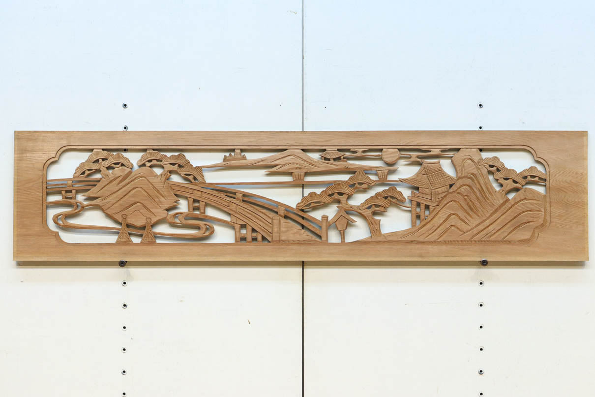 風景を丁寧に描いた彫刻欄間素材　EZ2551ab　在庫(a:1 b:1)枚