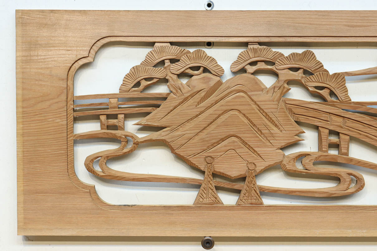 風景を丁寧に描いた彫刻欄間素材　EZ2551ab　在庫(a:1 b:1)枚