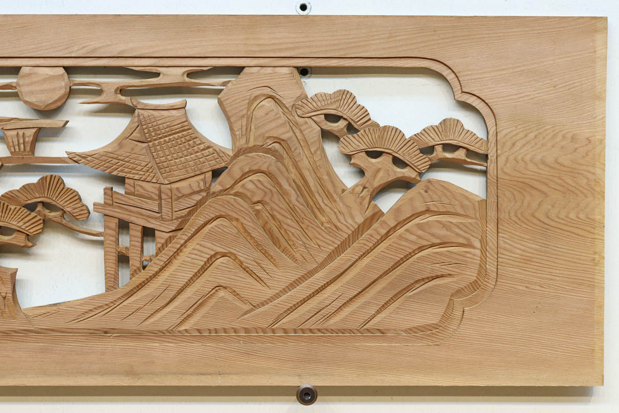 風景を丁寧に描いた彫刻欄間素材　EZ2551ab　在庫(a:1 b:1)枚
