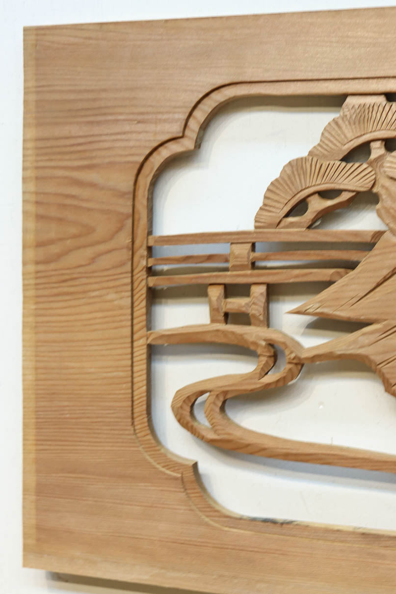 風景を丁寧に描いた彫刻欄間素材　EZ2551ab　在庫(a:1 b:1)枚