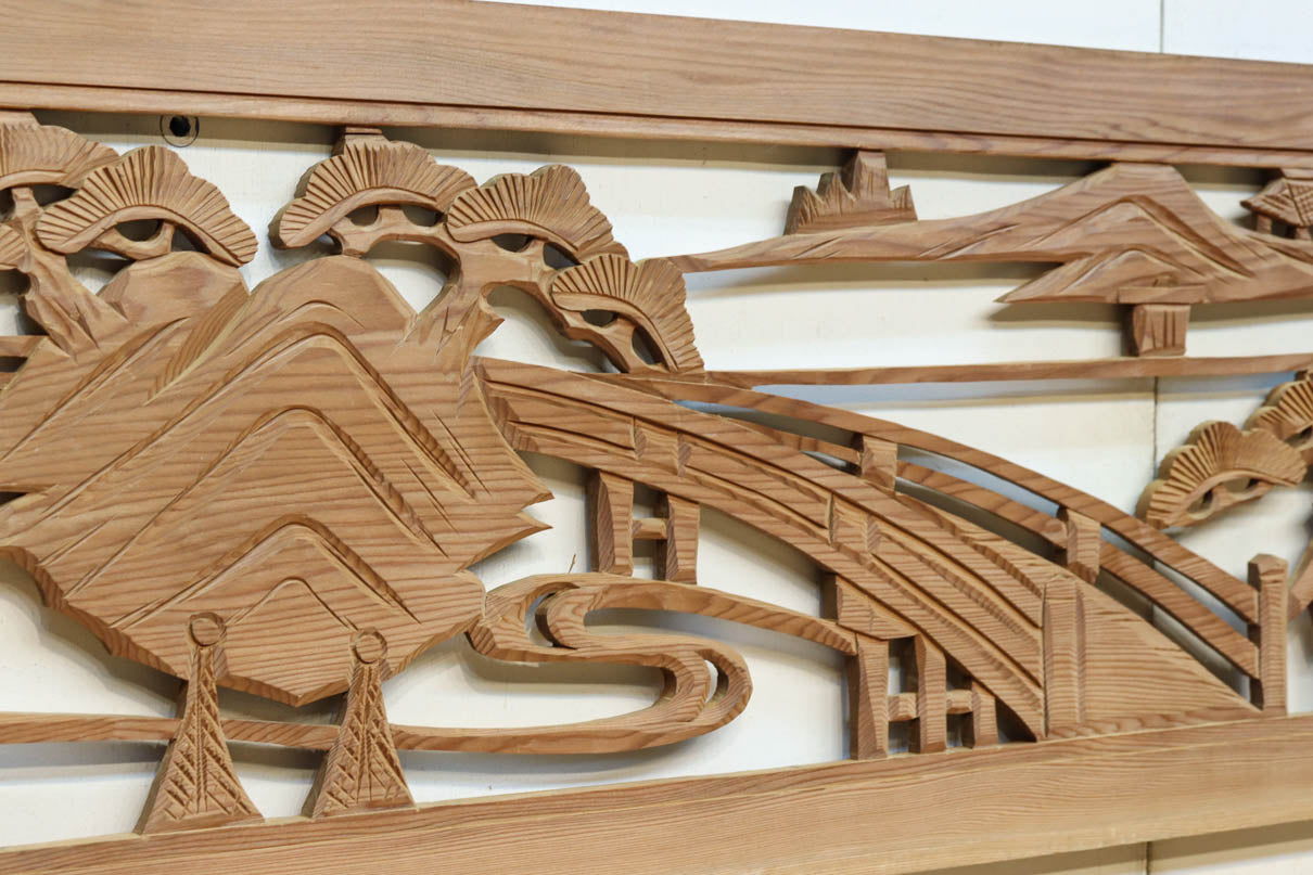 風景を丁寧に描いた彫刻欄間素材　EZ2551ab　在庫(a:1 b:1)枚