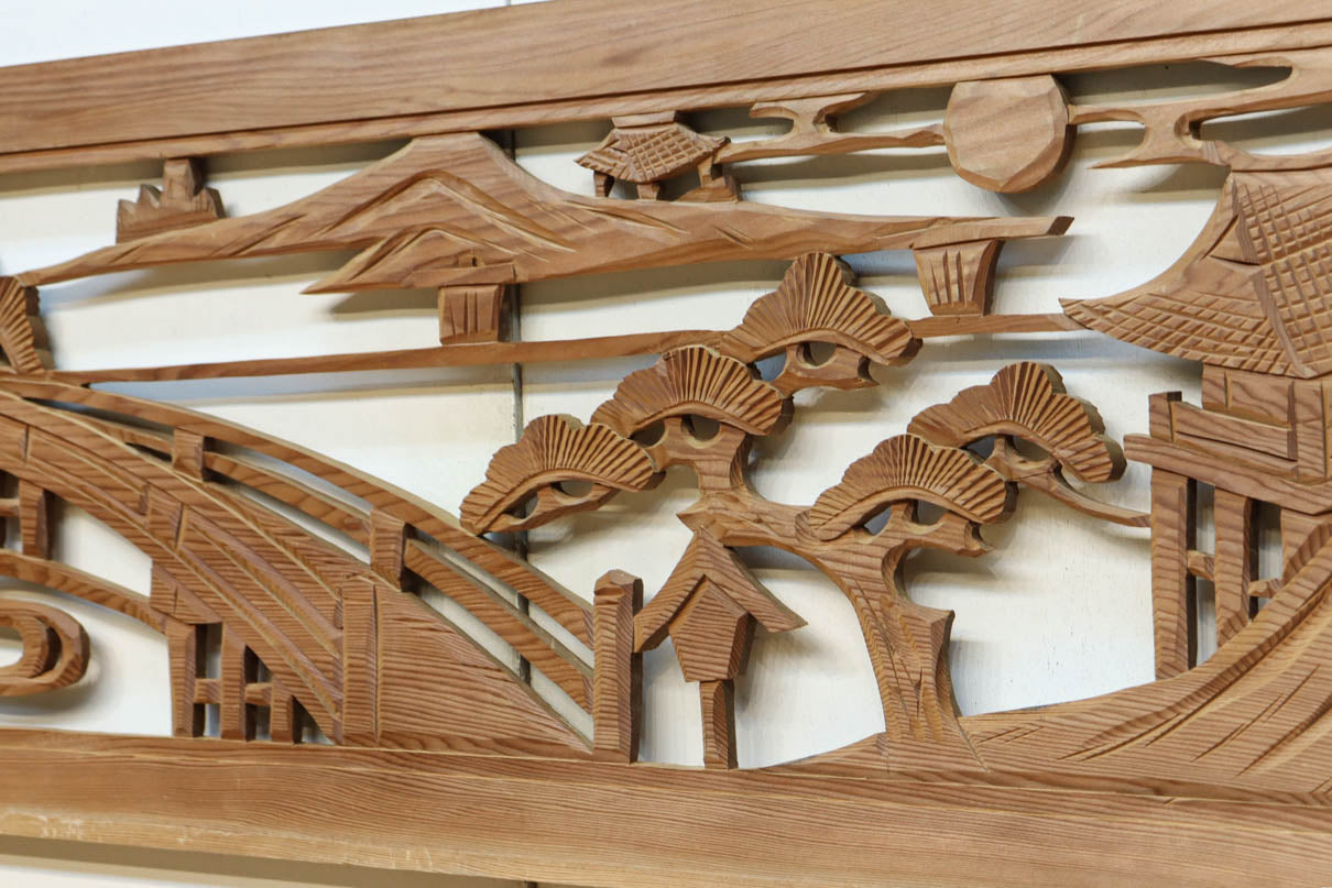 風景を丁寧に描いた彫刻欄間素材　EZ2551ab　在庫(a:1 b:1)枚