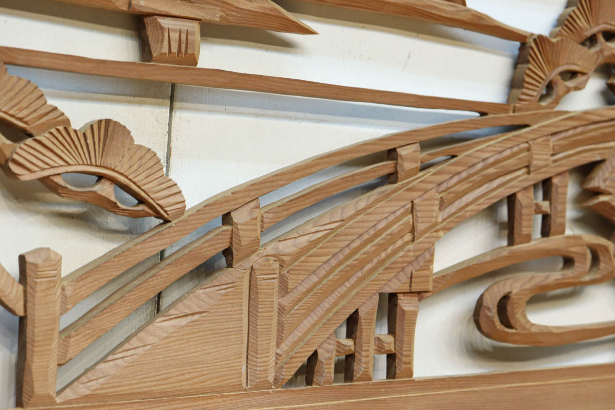 風景を丁寧に描いた彫刻欄間素材　EZ2551ab　在庫(a:1 b:1)枚