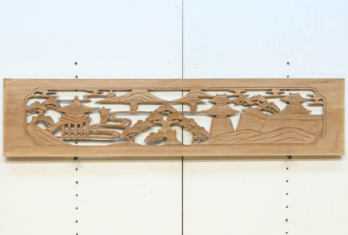 風景を丁寧に描いた彫刻欄間素材　EZ2551ab　在庫(a:1 b:1)枚