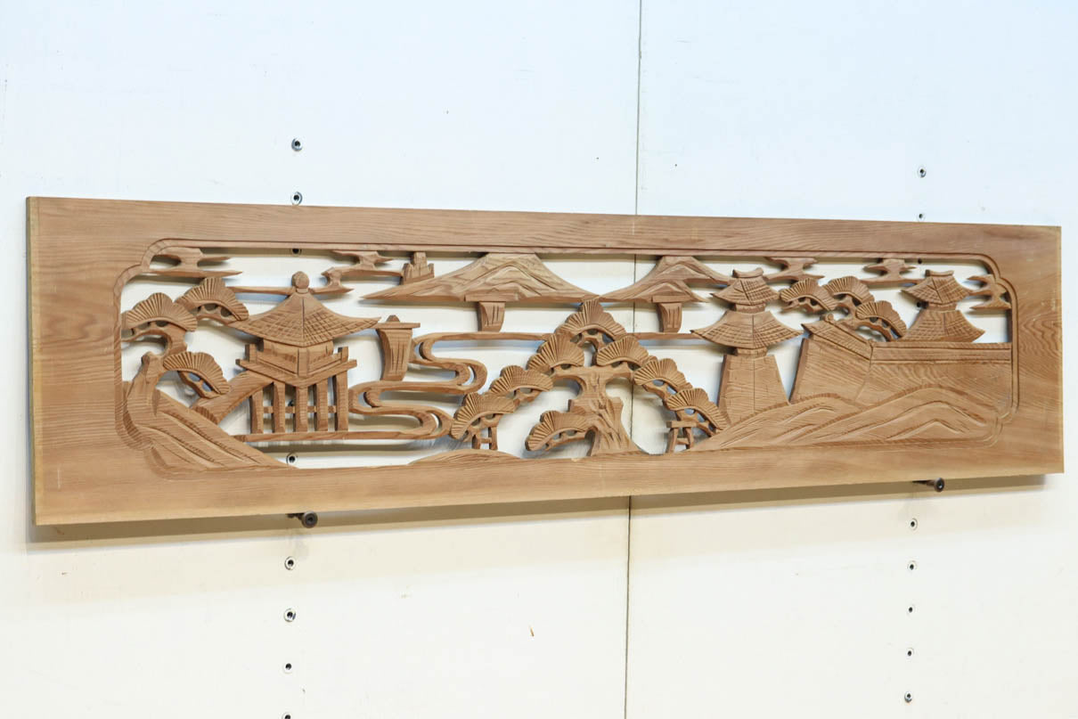 風景を丁寧に描いた彫刻欄間素材　EZ2551ab　在庫(a:1 b:1)枚