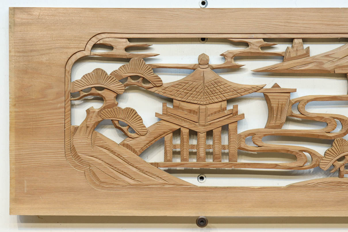 風景を丁寧に描いた彫刻欄間素材　EZ2551ab　在庫(a:1 b:1)枚