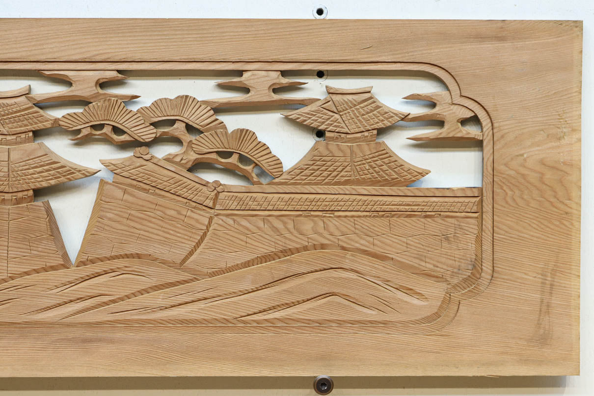 風景を丁寧に描いた彫刻欄間素材　EZ2551ab　在庫(a:1 b:1)枚