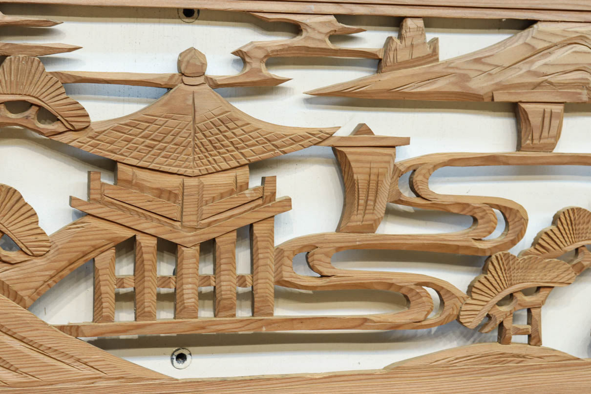 風景を丁寧に描いた彫刻欄間素材　EZ2551ab　在庫(a:1 b:1)枚