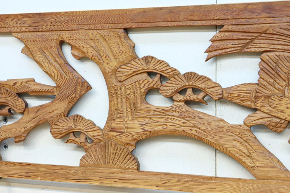 【ご精算用】堂々と貫禄ある鷹を描いた彫刻欄間素材　EZ2553ab　在庫(a:1 b:1)枚