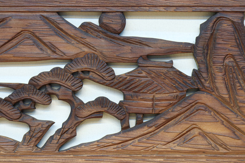 深みのある色彩で橋と城を描いた彫刻欄間素材　EZ2555ab　在庫(a:0 b:1)枚