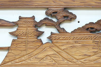 深みのある色彩で橋と城を描いた彫刻欄間素材　EZ2555ab　在庫(a:0 b:1)枚