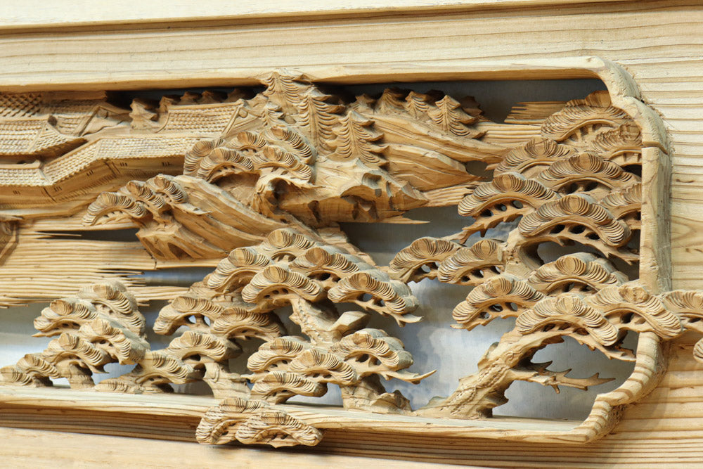 立体感のある構図で華やかな深彫り彫刻欄間　EZ2564ab　在庫(a:0 b:1)枚