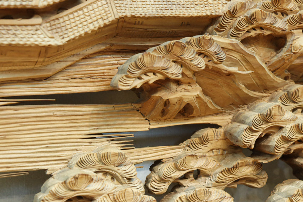 立体感のある構図で華やかな深彫り彫刻欄間　EZ2564ab　在庫(a:0 b:1)枚