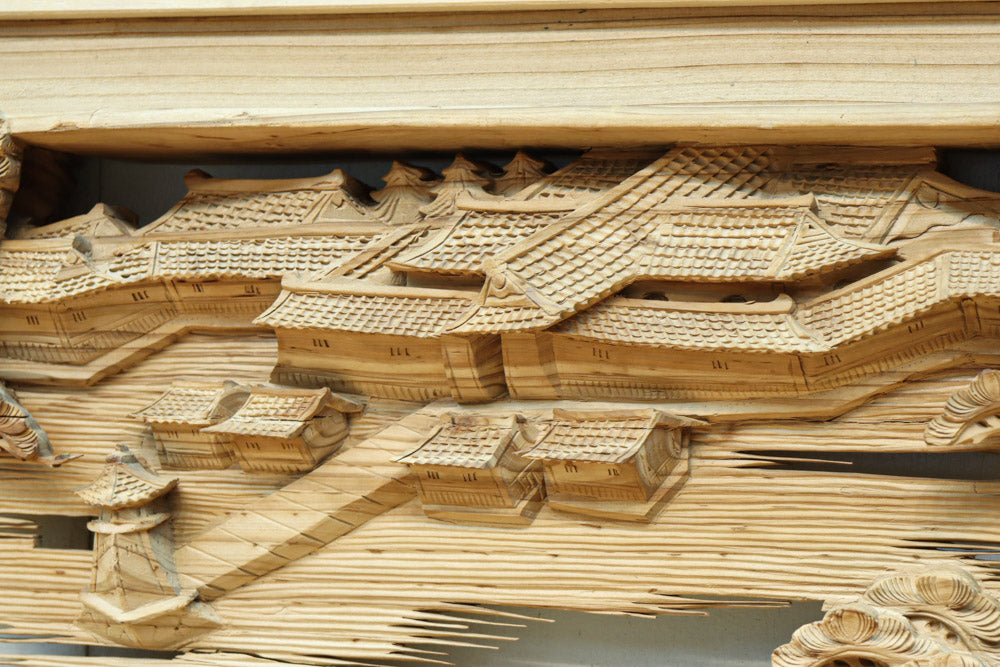 立体感のある構図で華やかな深彫り彫刻欄間　EZ2564ab　在庫(a:0 b:1)枚