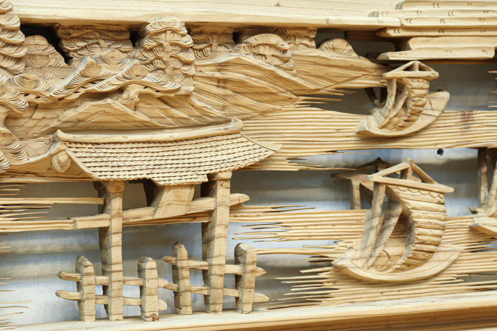 立体感のある構図で華やかな深彫り彫刻欄間　EZ2564ab　在庫(a:0 b:1)枚