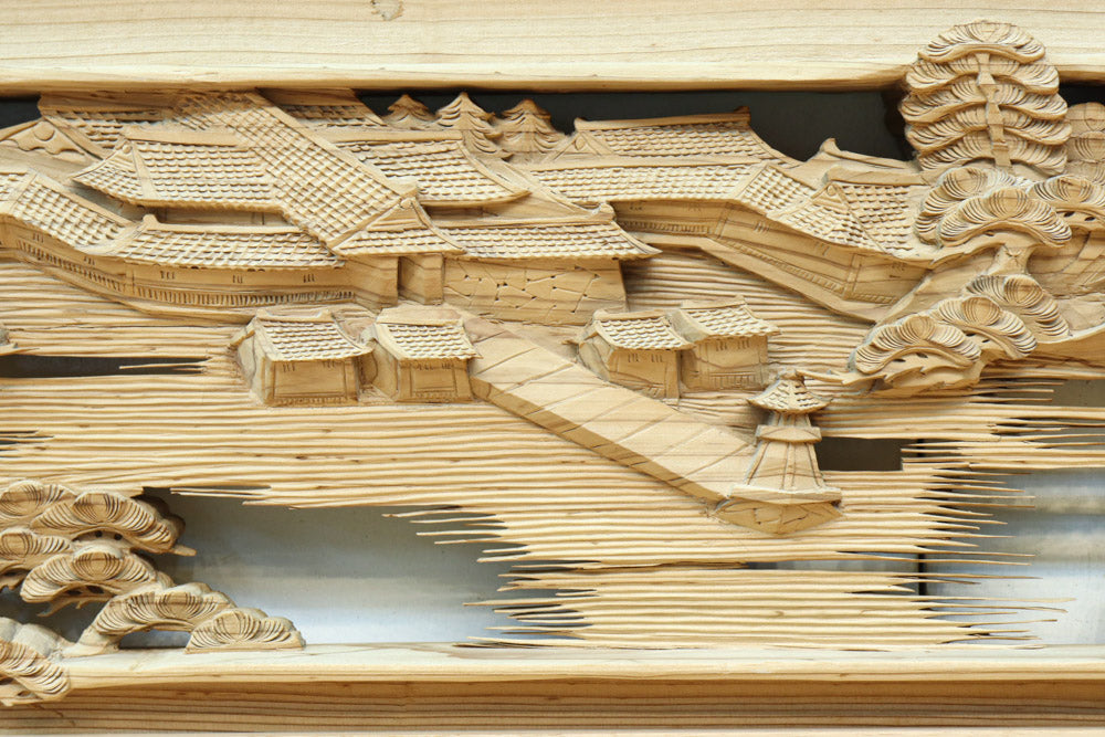 立体感のある構図で華やかな深彫り彫刻欄間　EZ2564ab　在庫(a:0 b:1)枚