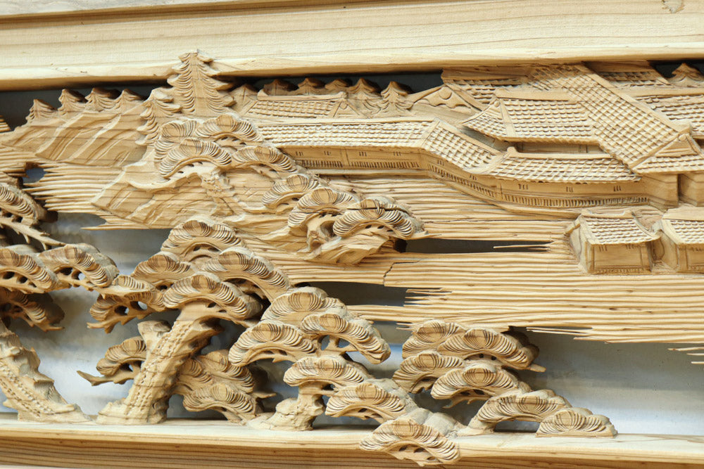 立体感のある構図で華やかな深彫り彫刻欄間　EZ2564ab　在庫(a:0 b:1)枚