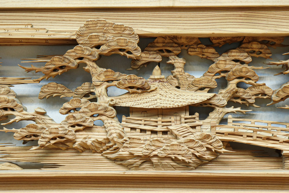 欄間木製 彫刻入り装飾品 タS0303◇【H40,5cm×W169,5cm】×2枚◇厚み8cm◇重厚な木彫り