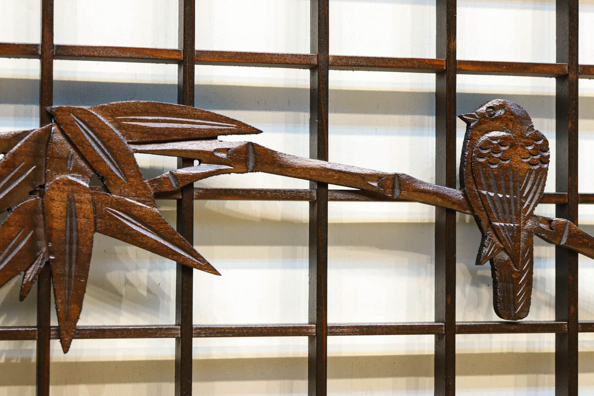 落ち着いた眺めの竹雀彫刻装飾の欄間・書院セット EZ2578 在庫5