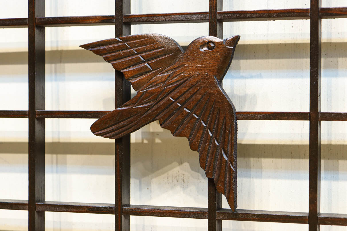 欄間 彫刻付き 落ち着いた眺めの竹雀彫刻装飾の欄間・書院セット EZ2578 在庫5