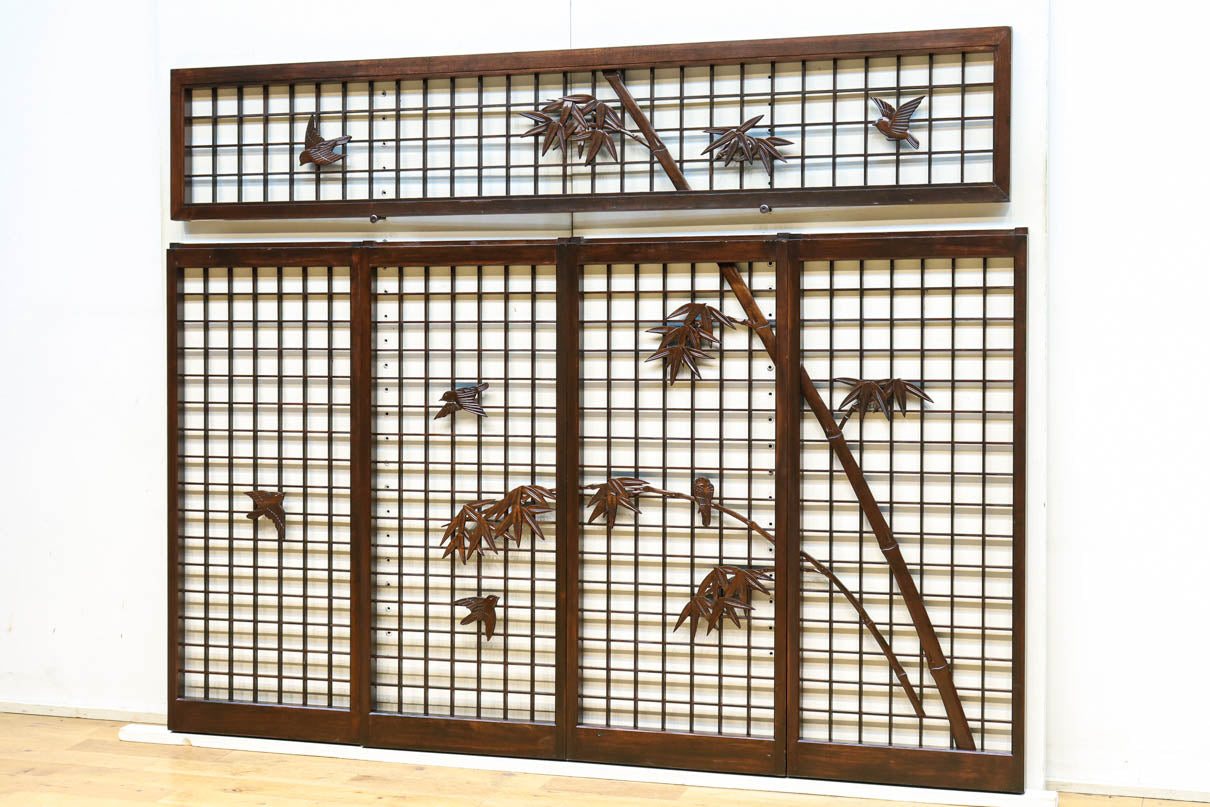 落ち着いた眺めの竹雀彫刻装飾の欄間・書院セット EZ2578 在庫5