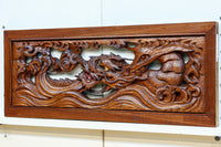 幅775ミリ!! 勇ましい姿の龍を描いた小型彫刻欄間　EZ2581　在庫1枚