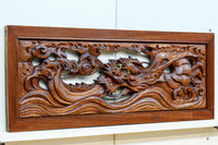 幅775ミリ!! 勇ましい姿の龍を描いた小型彫刻欄間　EZ2581　在庫1枚