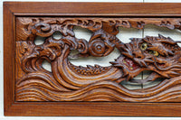 幅775ミリ!! 勇ましい姿の龍を描いた小型彫刻欄間　EZ2581　在庫1枚