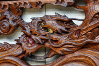 幅775ミリ!! 勇ましい姿の龍を描いた小型彫刻欄間　EZ2581　在庫1枚