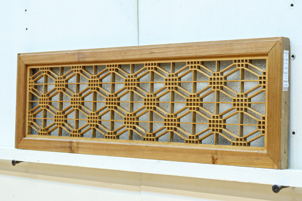 二重蜀江組子で雅な眺めをみせるダイヤガラス入り小型欄間　EZ2585　在庫1枚