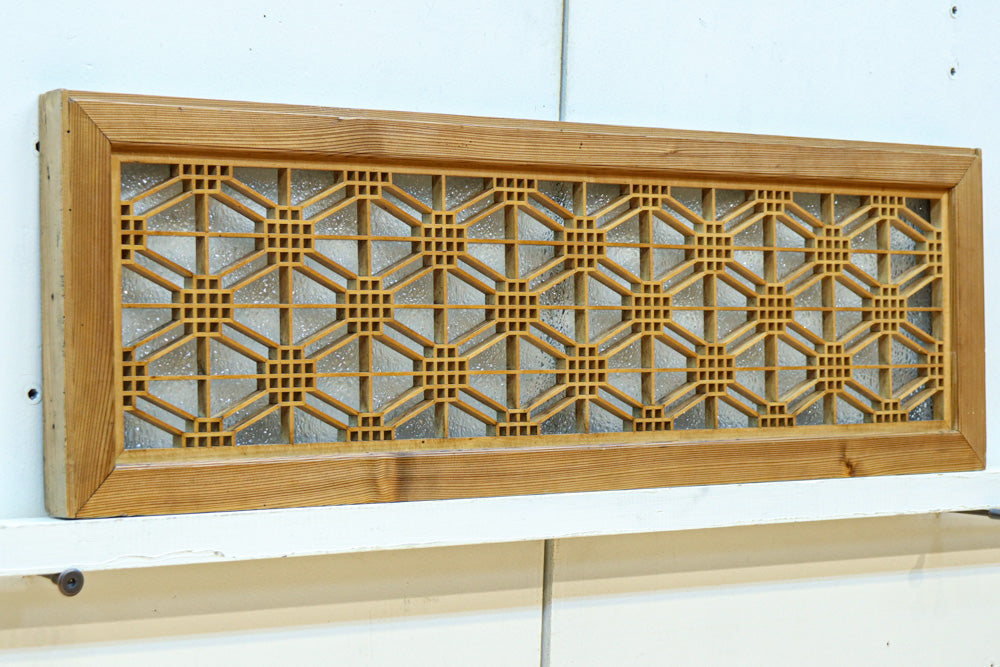 二重蜀江組子で雅な眺めをみせるダイヤガラス入り小型欄間　EZ2585　在庫1枚